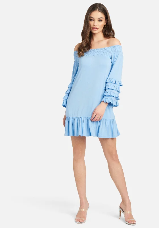 women's midi dressesOff Shoulder Ruffle Smock Dress