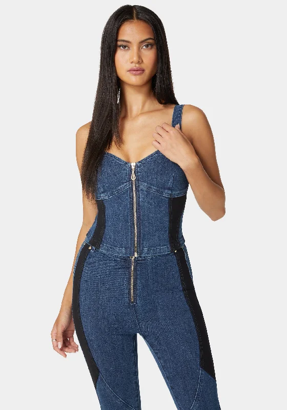 women's wrinkle-resistant dressesPdr Combo Zip Front Denim Corset