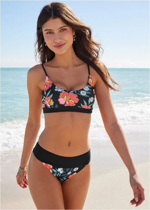 women's apple-shaped body dressesColor Block Swim Sport Top - Floral Delight