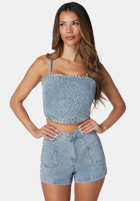 women's maternity dressesTwist Back Studded Denim Top