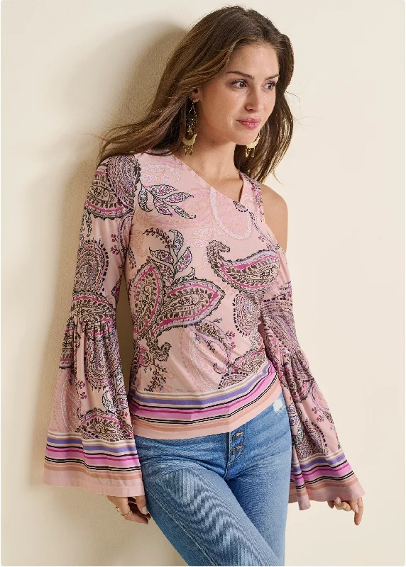 women's body-skimming dressesCold-Shoulder Paisley Top - Pink Multi