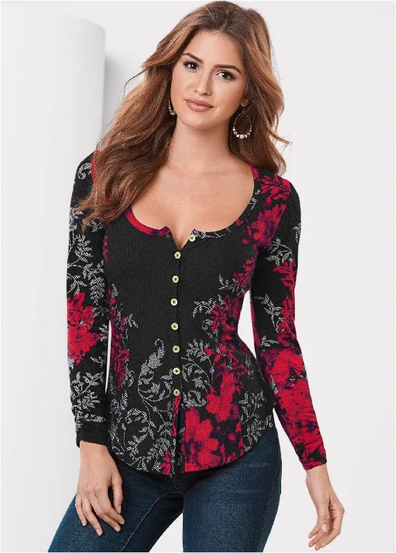 women's neon dressesFloral Print Button Down - Red Multi