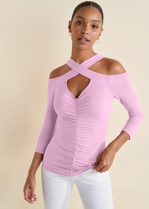 women's tall dressesCold-Shoulder Cut Out Top - Lavender