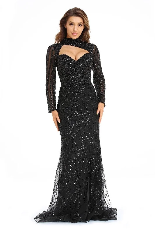 women's trendy dressesHigh Couture NR2247 Long Sleeve Formal Beaded Prom Gown