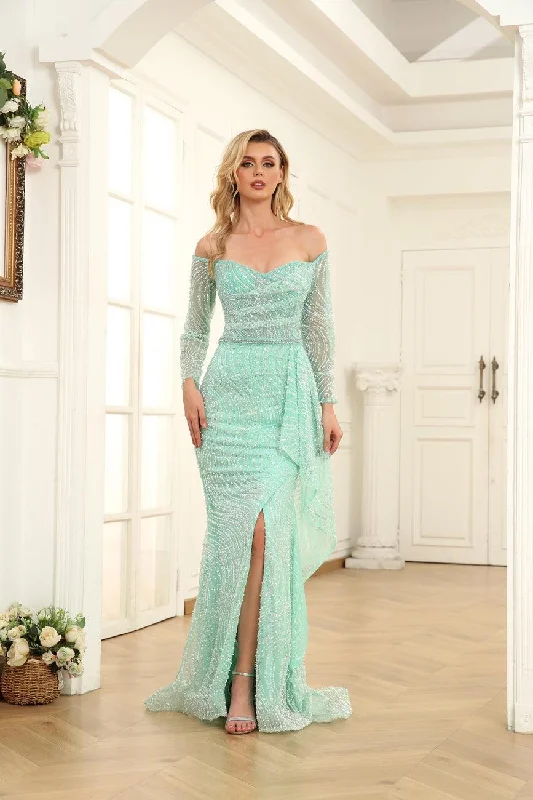 women's lace dressesHigh Couture NR2269 Long Off Shoulder Formal Prom Dress