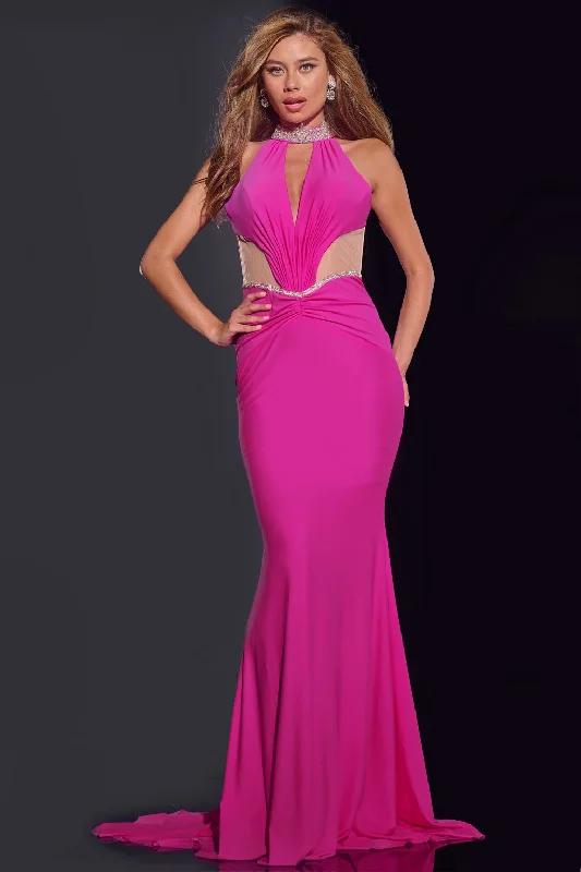 women's work dressesJovani D5022 Fitted Long Halter Neck Formal Prom Dress