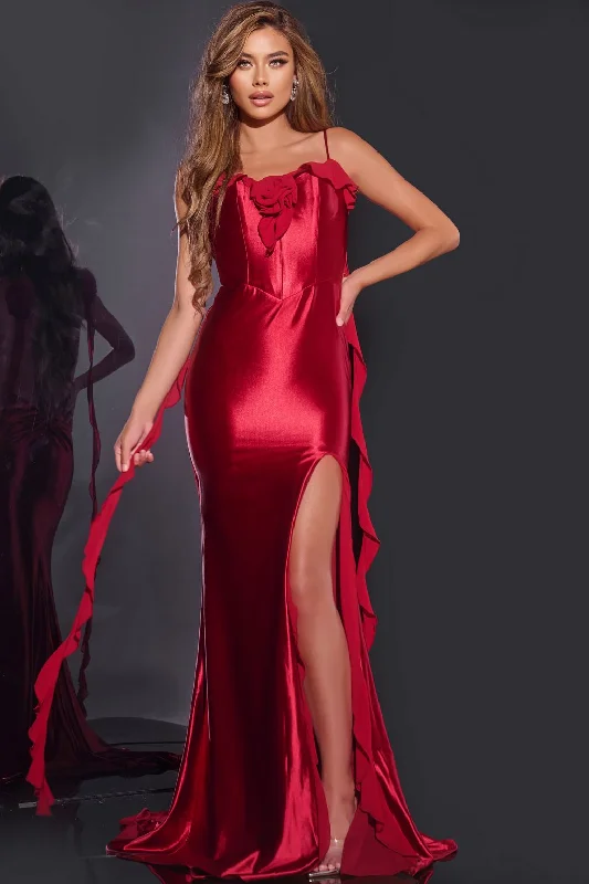 women's business casual dressesJovani D5078 Mermaid Long Formal High Slit Prom Dress